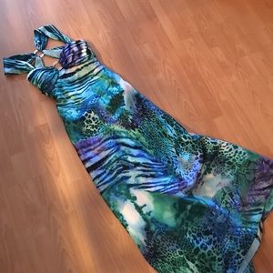 Betsy & Adam Multi color animal print gown